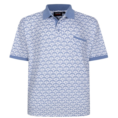 Poloshirt mit Spionage-Geo-Allover-Print, blau/weiß