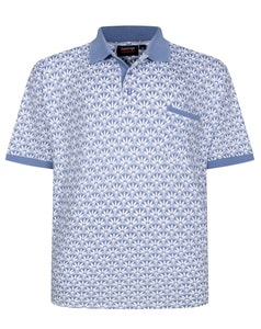 Poloshirt mit Spionage-Geo-Allover-Print, blau/weiß