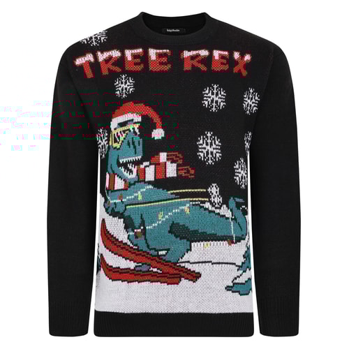 Bigdude Tree Rex Weihnachtspullover Schwarz