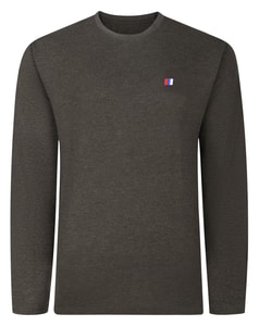 Bigdude Langarm-T-Shirt mit Stickerei, Anthrazit meliert, Größe L