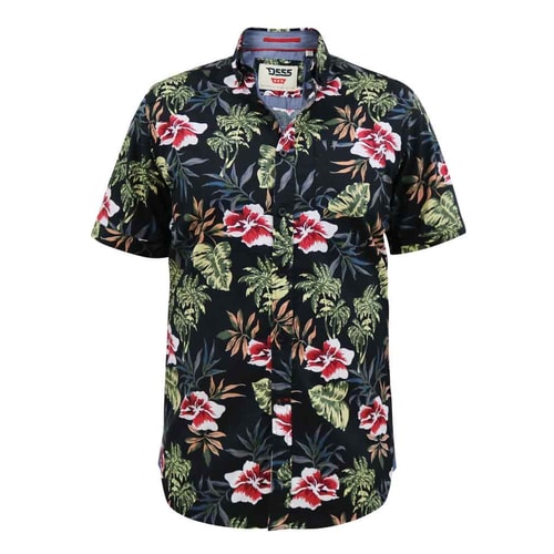 D555 Wilton Hawaiian All Over Print Kurzarmhemd Schwarz