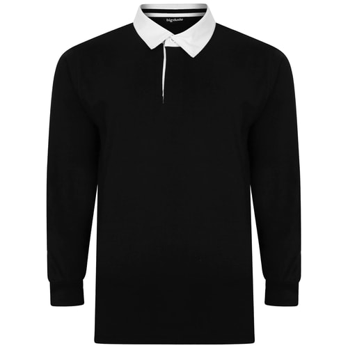 Bigdude Rugby Style Langarm Poloshirt Schwarz