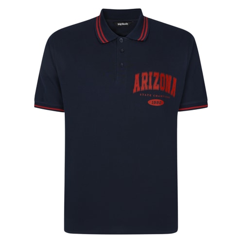 Bigdude – Piqué-Poloshirt mit Print, Marineblau