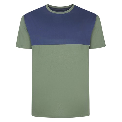 Bigdude Cut & Sew 2-Ton-T-Shirt, Salbeigrün/Marineblau, Größe Tall