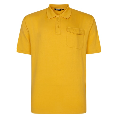Bigdude – Schweres Jersey-Poloshirt mit Tasche in Senfgelb