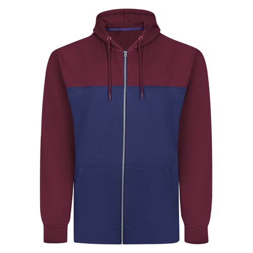 Bigdude Colour Block Kapuzenpullover mit Reißverschluss, Mitternachtsblau/Burgund