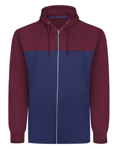 Bigdude Colour Block Kapuzenpullover mit Reißverschluss, Mitternachtsblau/Burgund