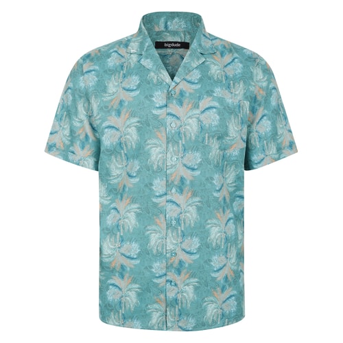 Bigdude Palms Viskosehemd mit entspanntem Kragen Grün