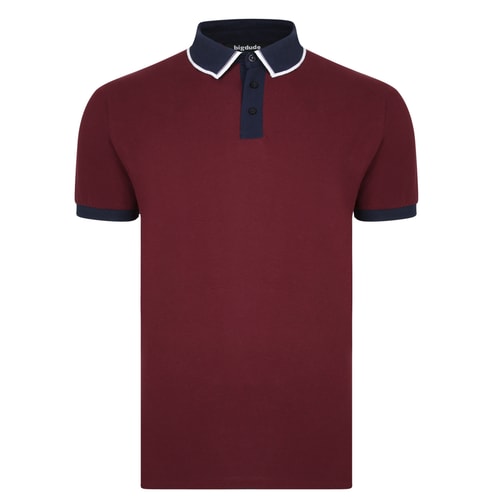 Bigdude Poloshirt mit Kontraststreifen Weinrot/Blau 