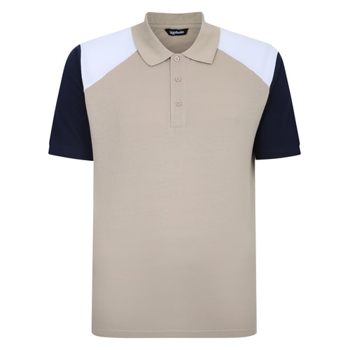 Bigdude – Poloshirt aus Twill in Farbblock-Optik in Stein