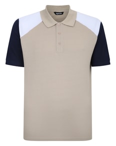 Bigdude – Poloshirt aus Twill in Farbblock-Optik in Stein