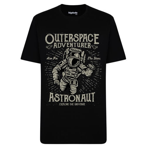 Bigdude – T-Shirt mit Astronauten-Print, Schwarz