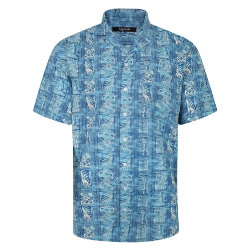 Bigdude Ethnical Viskose Hemd mit entspanntem Kragen Königsblau