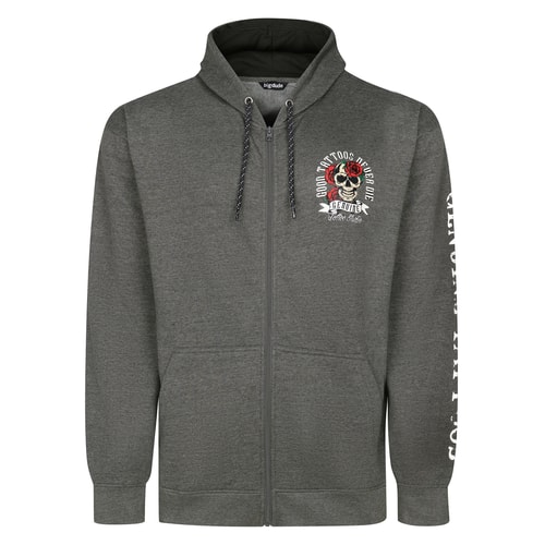 Bigdude Kapuzenpullover mit echtem Tattoo-Print, Anthrazit meliert
