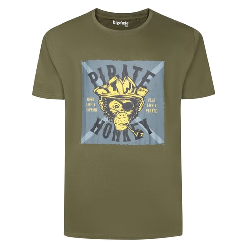 Bigdude – T-Shirt mit Piraten-Affen-Print, Khaki