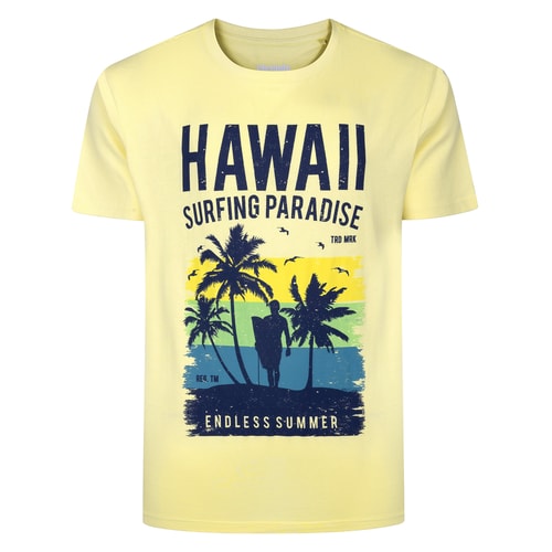 Bigdude Hawaii Surfing Paradise Print T-Shirt Hellgelb