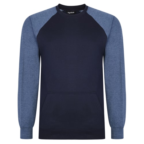 Bigdude Contrast Raglan Pullover mit Rundhalsausschnitt Marineblau