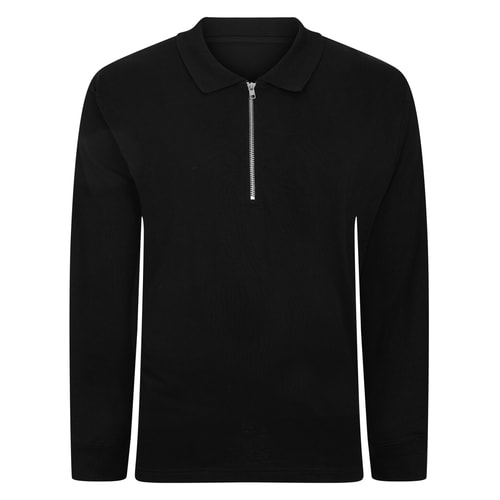 Bigdude Smart Single Jersey Langarm Polo mit Reißverschluss Schwarz