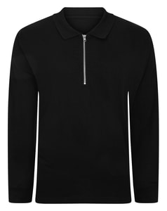 Bigdude Smart Single Jersey Langarm Polo mit Reißverschluss Schwarz