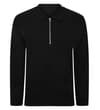 Smart Single Jersey Langarm Polo mit Reißverschluss Schwarz