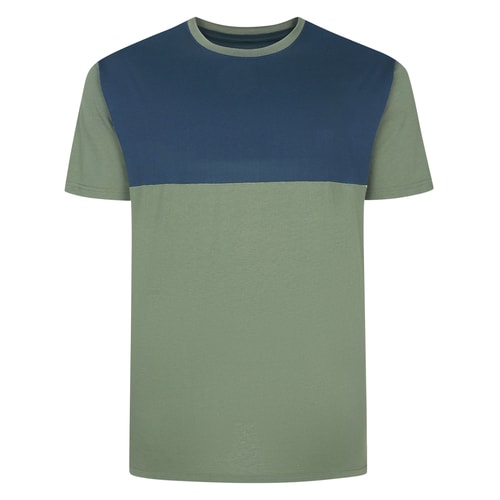 Bigdude Cut & Sew 2-Ton-T-Shirt, Salbeigrün/Marineblau, Größe Tall