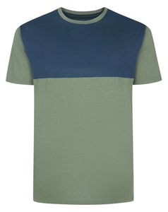 Bigdude Cut & Sew 2-Ton-T-Shirt, Salbeigrün/Marineblau, Größe Tall