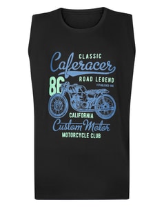 Ärmelloses T-Shirt mit Vintage-Motorradclub-Print von Bigdude, Schwarz, Größe L
