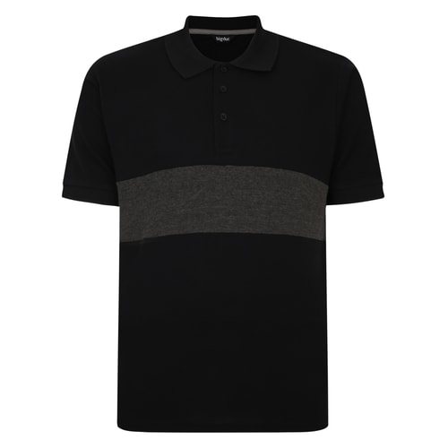 Bigdude-Poloshirt aus reiner Baumwolle mit Farbblockmuster, Schwarz/Anthrazit, groß