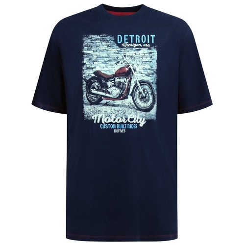 D555 Knowle Detroit Motor Bike Print T-Shirt Marineblau