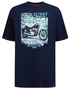 D555 Knowle Detroit Motor Bike Print T-Shirt Marineblau