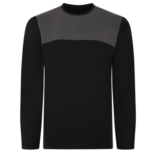 Bigdude Cut & Sew 2 Tone Langarm-T-Shirt Schwarz/Anthrazit
