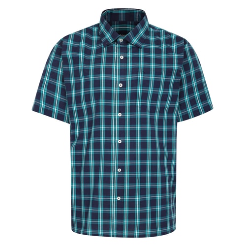Bigdude – Kariertes Popeline-Kurzarmhemd, Blaugrün/Marineblau, Tall