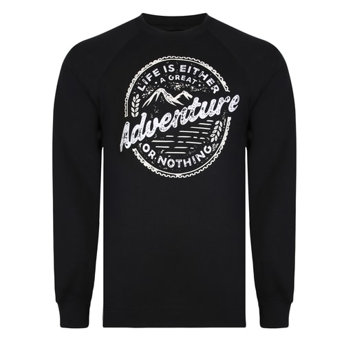 Bigdude Pullover mit Raglan-Rundhalsausschnitt und „Adventure“-Aufdruck Schwarz