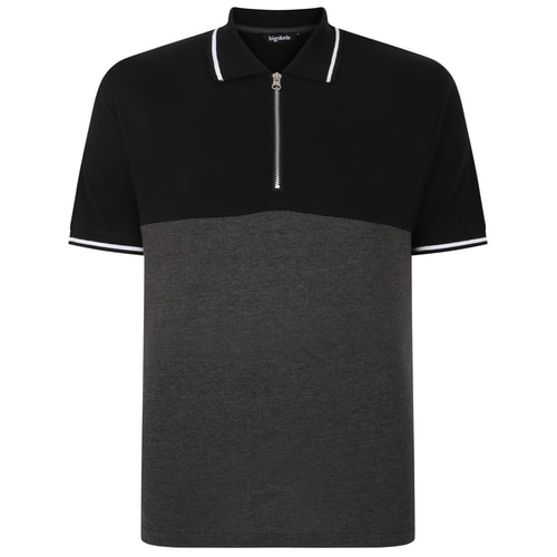 Bigdude Colour Block Poloshirt mit Reißverschluss, Schwarz/Anthrazit
