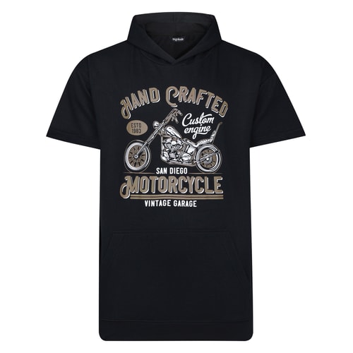 Bigdude Kurzarm-Hoodie mit Print, Schwarz