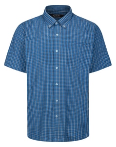 Bigdude Button-Down-Kragen kariertes Kurzarm-Popelinehemd Blau Tall
