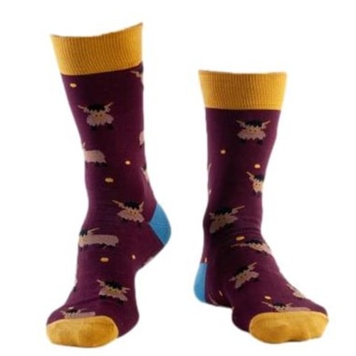 Doris & Dude Highland Cow Print Socken Burgund