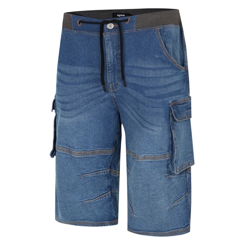 Bigdude Denim-Shorts mit Jersey-Bund in heller Waschung