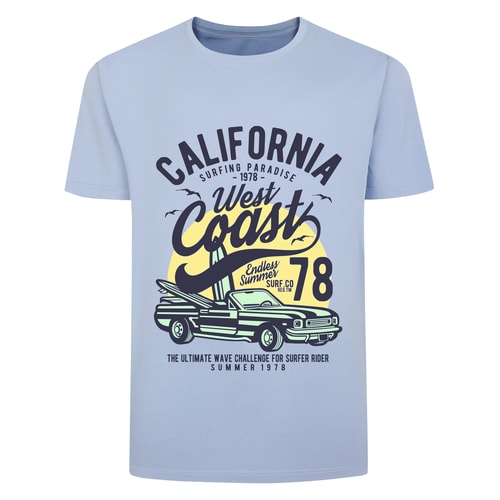 Bigdude – T-Shirt mit West Coast-Print, Hellblau, Größe L