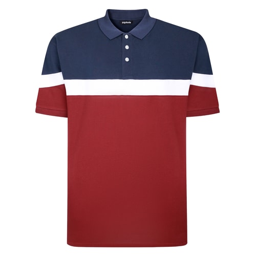 Bigdude Piqué-Poloshirt mit Farbblock-Design, bordeauxrot/marineblau/weiß
