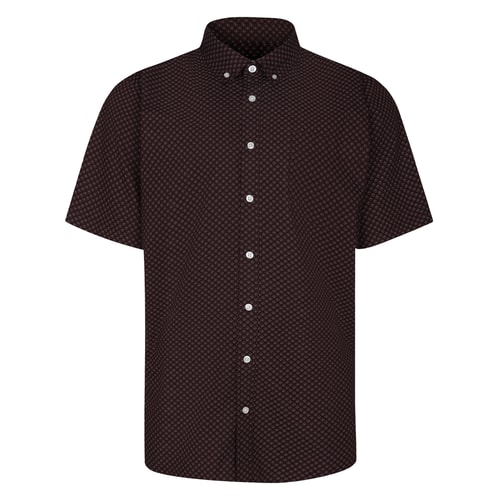 Bigdude Button-Down-Kreis-Kurzarmhemd Braun