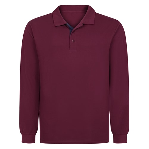 Bigdude Langarm-Poloshirt mit Kontrastknopfleiste, bordeauxrot/marineblau