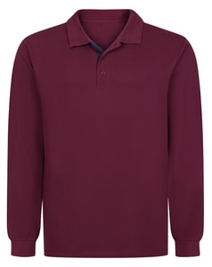 Bigdude Langarm-Poloshirt mit Kontrastknopfleiste, bordeauxrot/marineblau