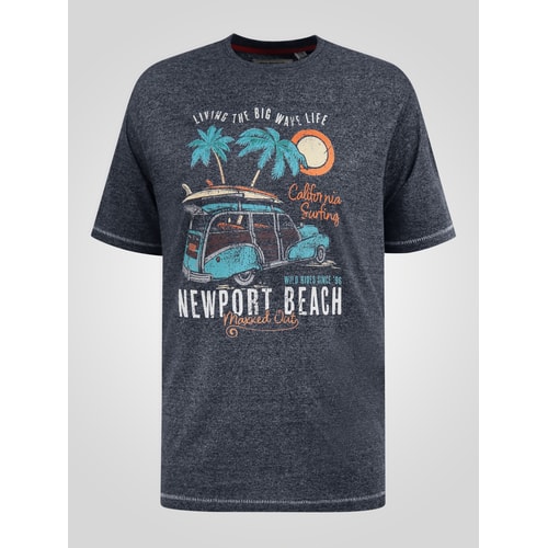 D555 Moyles Newport Beach Woody Auto bedrucktes T-Shirt, Marineblau, Twist