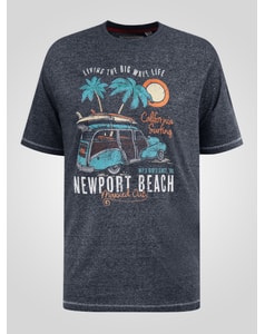 D555 Moyles Newport Beach Woody Auto bedrucktes T-Shirt, Marineblau, Twist