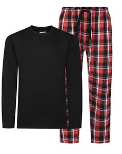 Bigdude Gemütlicher Schlafanzug mit langärmeligem T-Shirt und karierter Hose, Schwarz