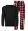 Gemütlicher Schlafanzug mit langärmeligem TShirt und karierter Hose, Schwarz