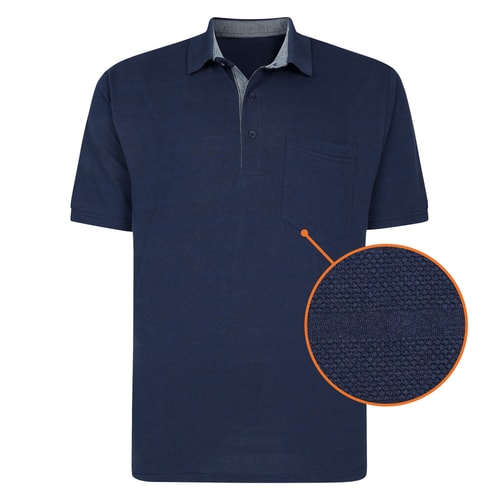 Bigdude – Gestreiftes, strukturiertes Poloshirt in Marineblau