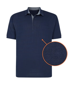 Bigdude – Gestreiftes, strukturiertes Poloshirt in Marineblau