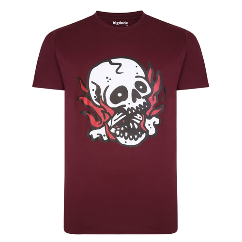Bigdude Skull And Flames T-Shirt Burgund